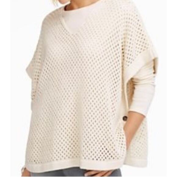 Talbots Cream Open Knit Sweater Poncho Side Button Closure Large - Picture 1 of 8